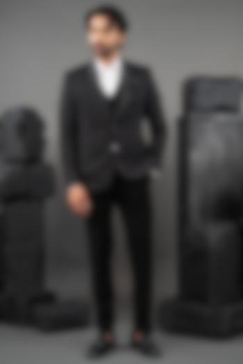 Blue Japanese Fabric Embellished Tuxedo Set by ADANI at Pernia's Pop Up Shop