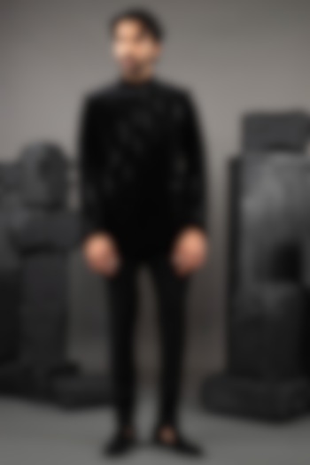 Black Velvet Beadwork Tuxedo Set by ADANI at Pernia's Pop Up Shop