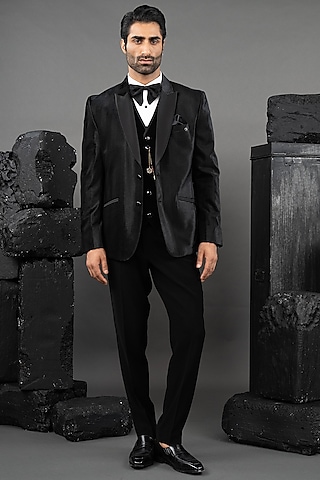 Black Velvet Tuxedo Set by ADANI