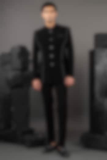 Black Japanese Fabric Thread Embroidered Jodhpuri Set by ADANI at Pernia's Pop Up Shop