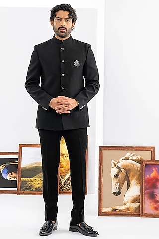 Black Japanese Fabric Jodhpuri Set by ADANI
