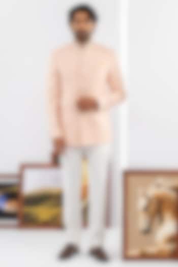 Peach Matka Fabric Jodhpuri Set by ADANI at Pernia's Pop Up Shop