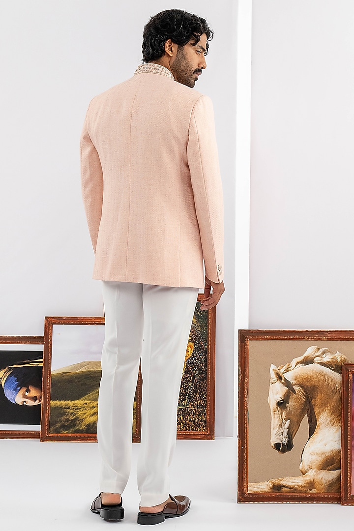 Peach Matka Fabric Jodhpuri Set by ADANI at Pernia's Pop Up Shop