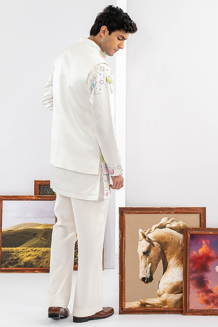 White Japanese Fabric Embroidered Jacket Set by ADANI at Pernia's Pop Up Shop