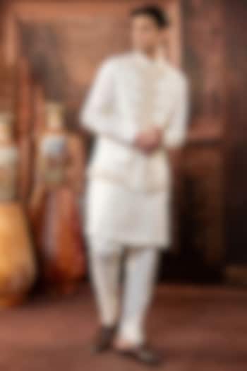 White Dupion Silk Embroidered Jacket Set by ADANI at Pernia's Pop Up Shop