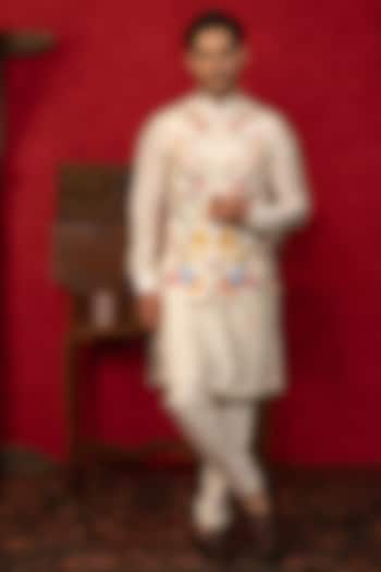Multi-Colored Dupion Silk Handpainted Bundi Jacket Set by ADANI at Pernia's Pop Up Shop