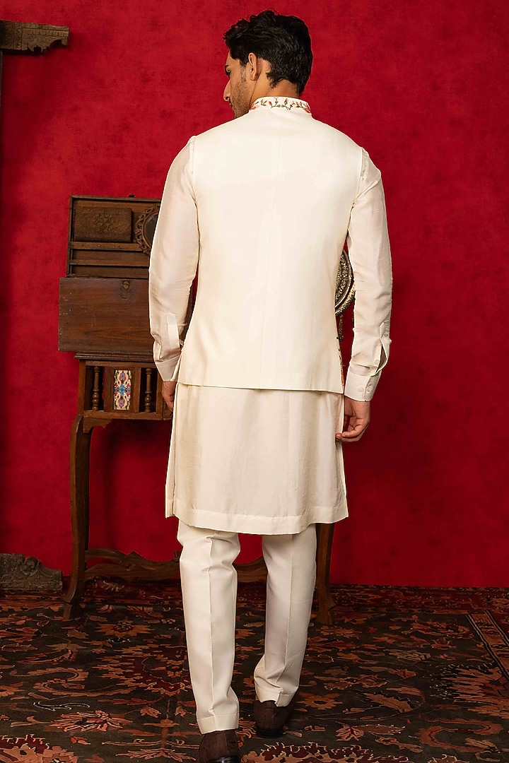 Multi-Colored Dupion Silk Handpainted Bundi Jacket Set by ADANI at Pernia's Pop Up Shop