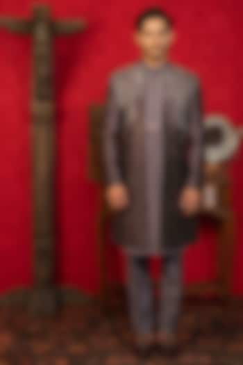 Vintage Violet Raw Silk Resham Embroidered Wedding Indowestern Set by ADANI at Pernia's Pop Up Shop