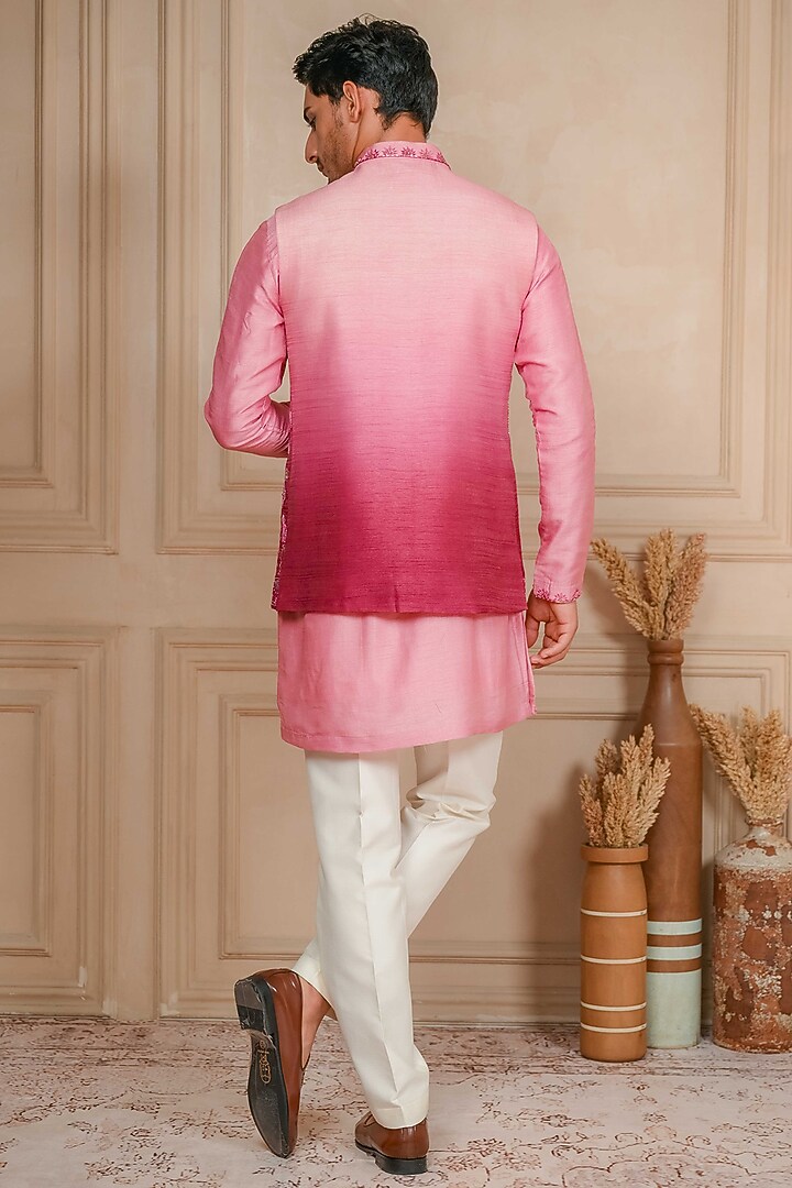 Dusty Pink Dupion Silk Zardosi Embroidered Bundi Jacket Set by ADANI at Pernia's Pop Up Shop