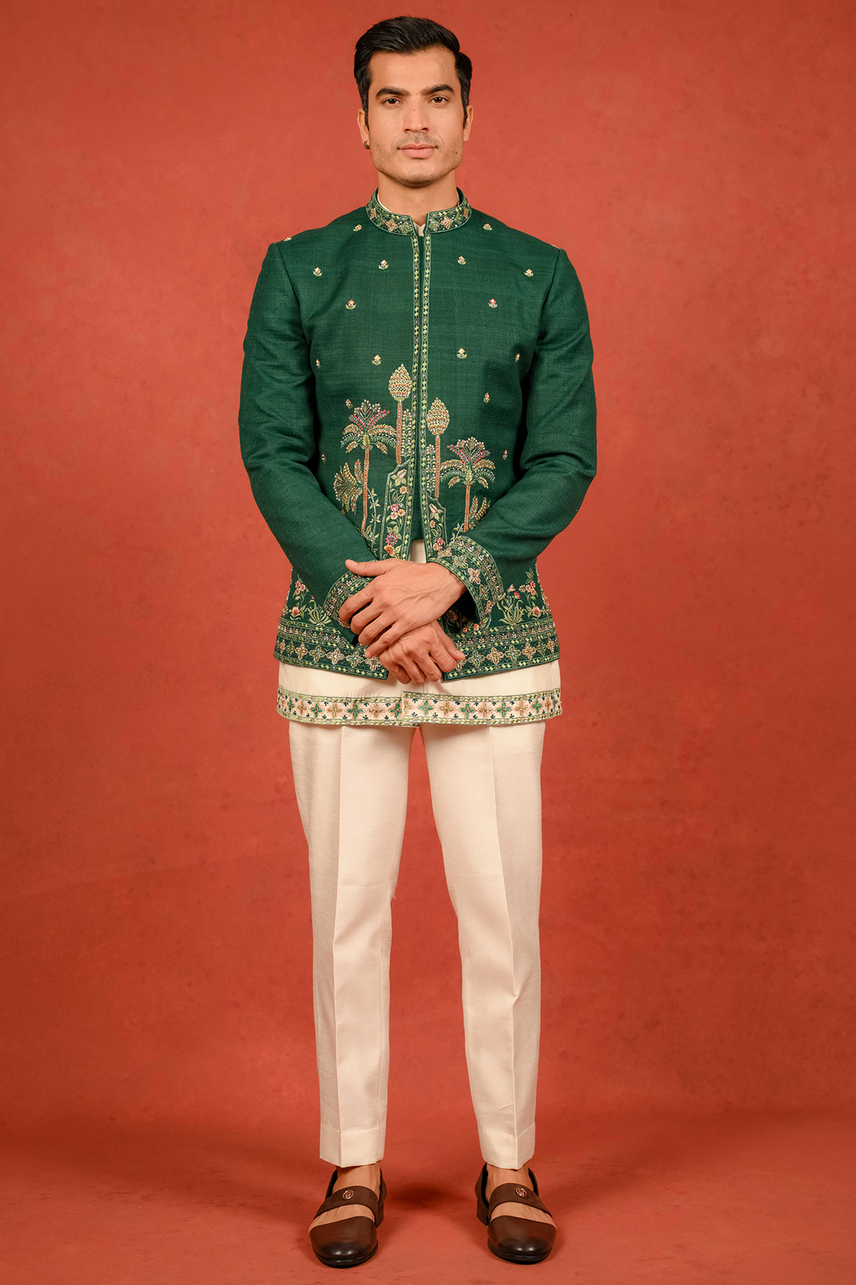 Green Matka Resham Embroidered Jodhpuri Set by ADANI