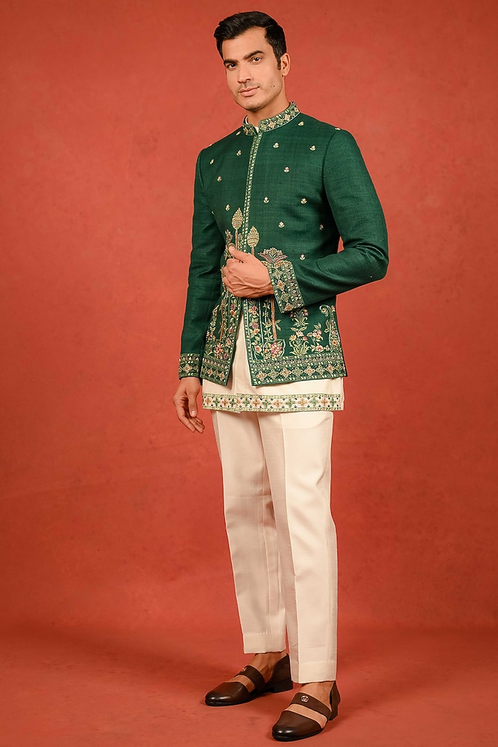 Green Matka Resham Embroidered Jodhpuri Set by ADANI at Pernia's Pop Up Shop