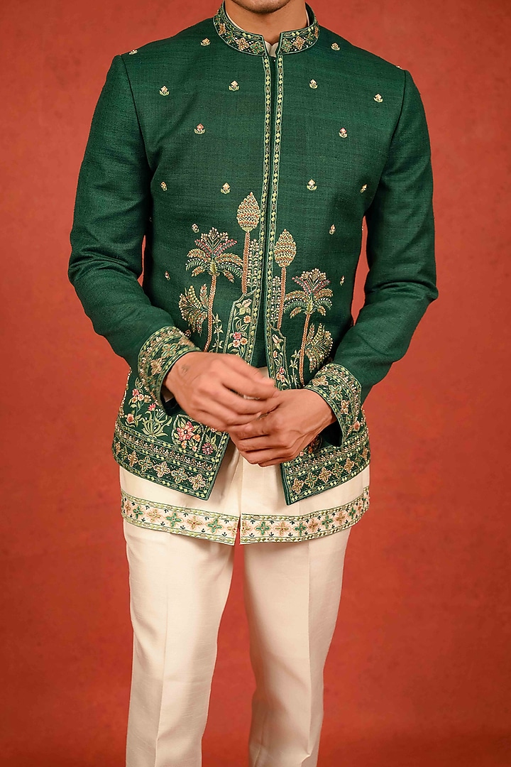 Green Matka Resham Embroidered Jodhpuri Set by ADANI at Pernia's Pop Up Shop