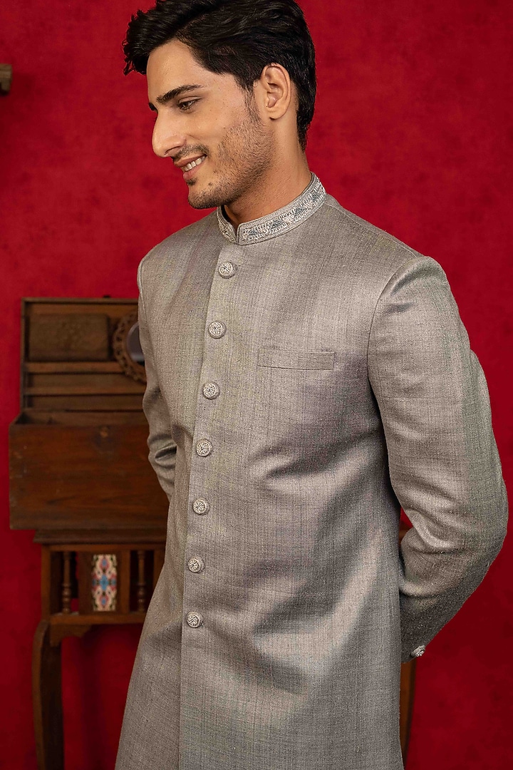 Silver Matka Hand Embroidered Wedding Indowestern Set by ADANI at Pernia's Pop Up Shop