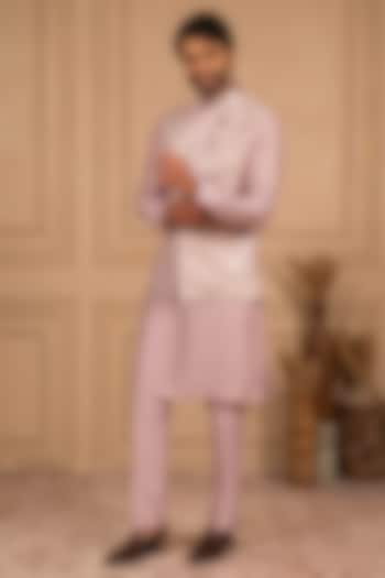 Lilac Dupion Silk Foil Applique Work Bundi Jacket Set by ADANI at Pernia's Pop Up Shop