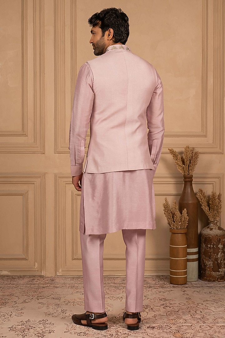 Lilac Dupion Silk Foil Applique Work Bundi Jacket Set by ADANI at Pernia's Pop Up Shop