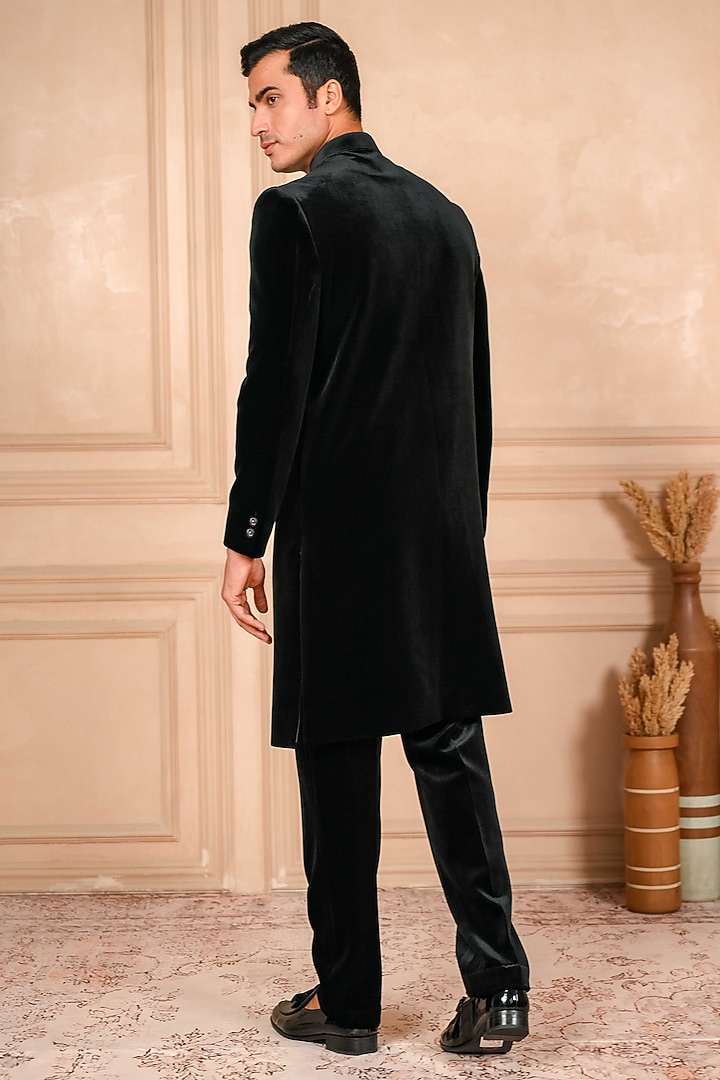 Black Velvet Cutdana Embroidered Wedding Indowestern Set by ADANI at Pernia's Pop Up Shop