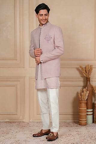 Lilac Matka Floral Embroidered Jodhpuri Set by ADANI