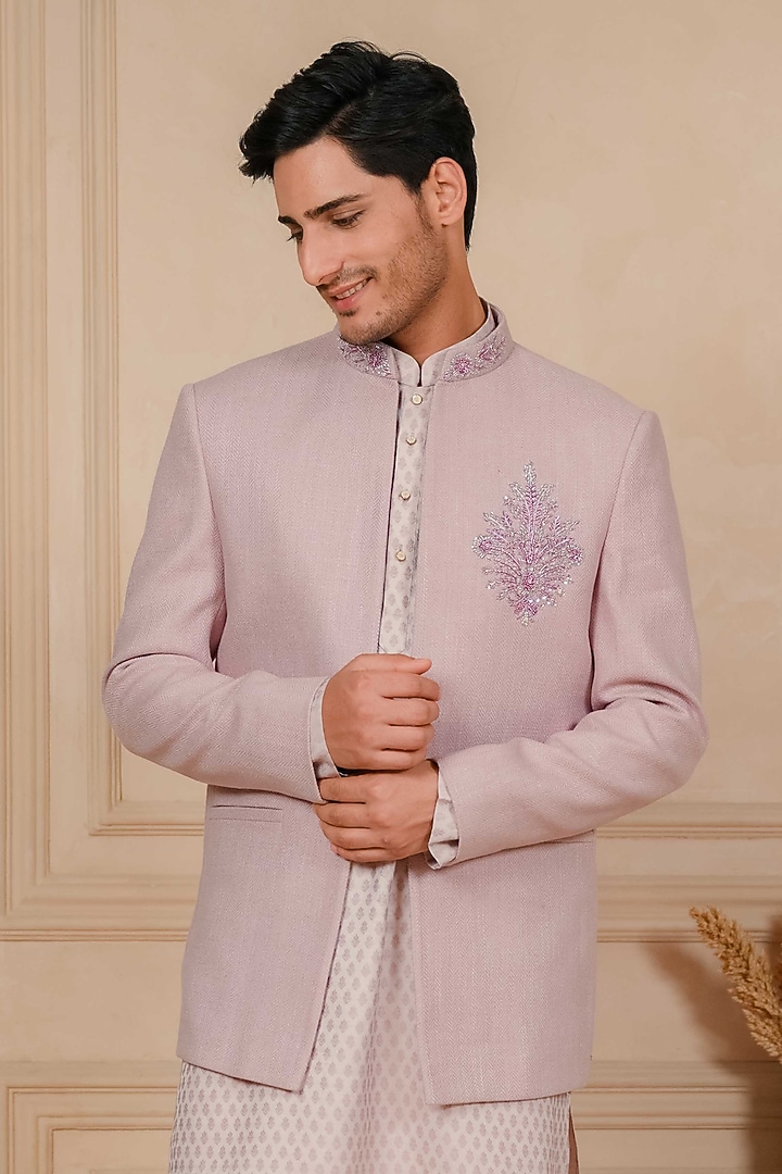 Lilac Matka Floral Embroidered Jodhpuri Set by ADANI at Pernia's Pop Up Shop