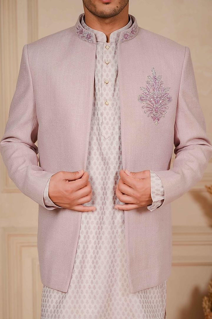 Lilac Matka Floral Embroidered Jodhpuri Set by ADANI at Pernia's Pop Up Shop