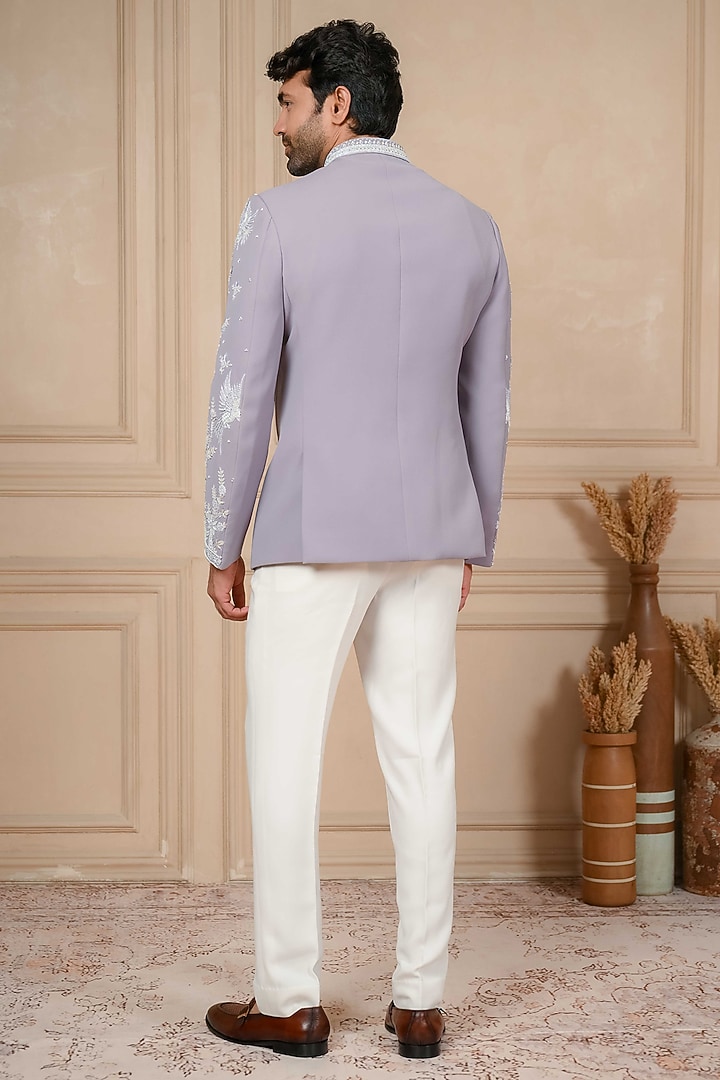 Periwinkle Lilac Poly Lycra Cutdana Work Jodhpuri Set by ADANI at Pernia's Pop Up Shop