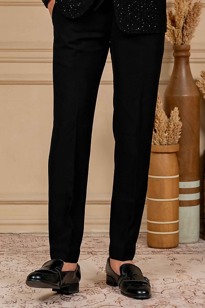 Black Poly Lycra Sequins Embroidered Tuxedo Set by ADANI at Pernia's Pop Up Shop