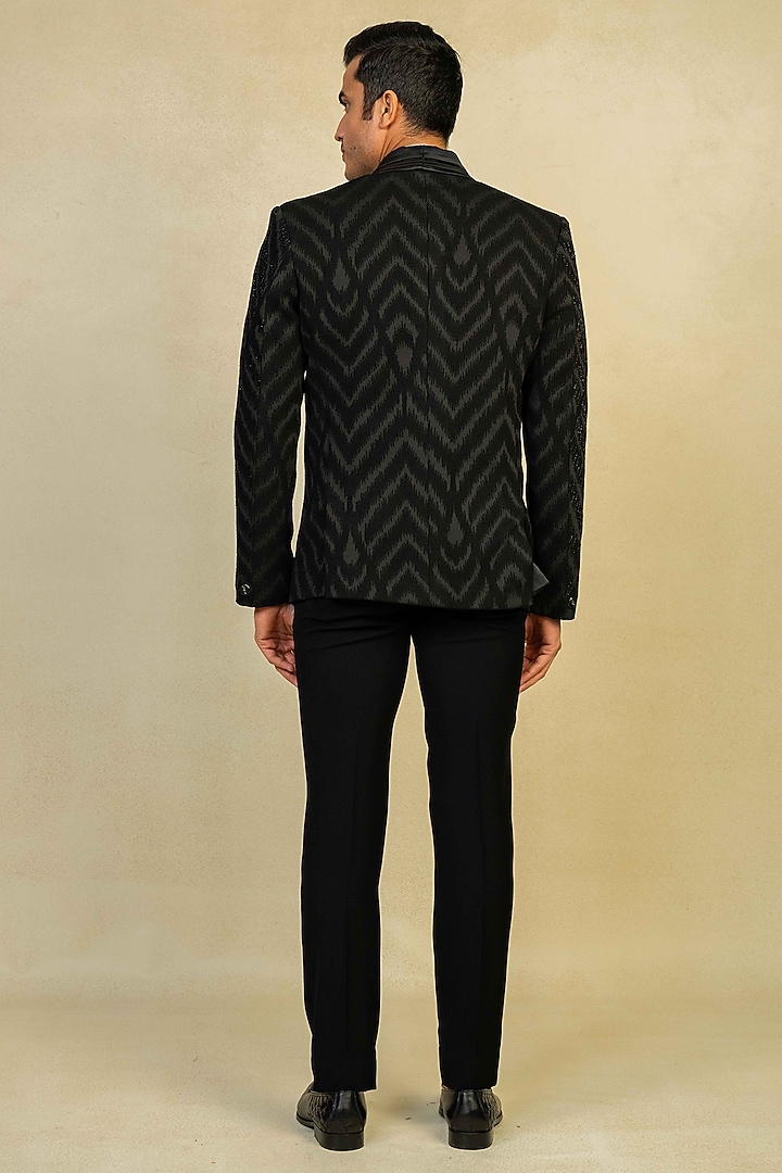 Black Poly Lycra Cutdana Embroidered Tuxedo Set by ADANI at Pernia's Pop Up Shop