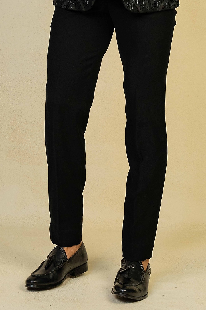 Black Poly Lycra Cutdana Embroidered Tuxedo Set by ADANI at Pernia's Pop Up Shop