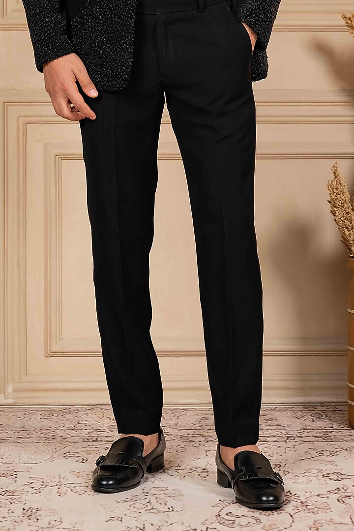 Black Poly Lycra Cutdana Embroidered Tuxedo Set by ADANI at Pernia's Pop Up Shop