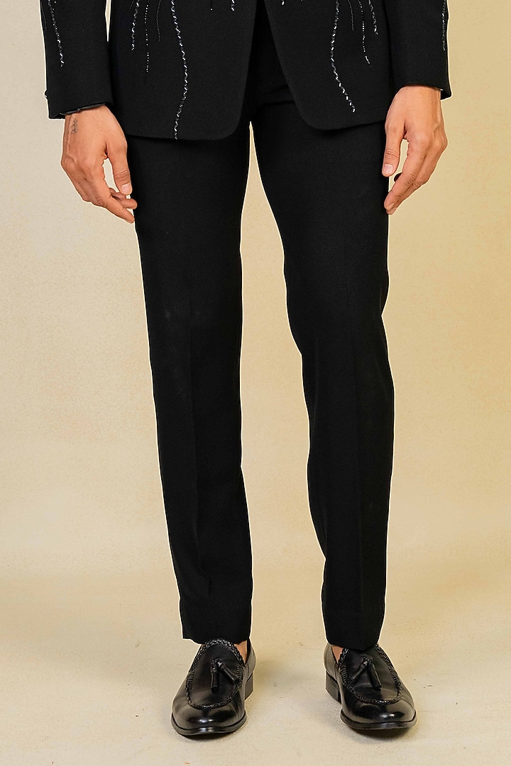 Black Poly Lycra Embroidered Tuxedo Set by ADANI at Pernia's Pop Up Shop