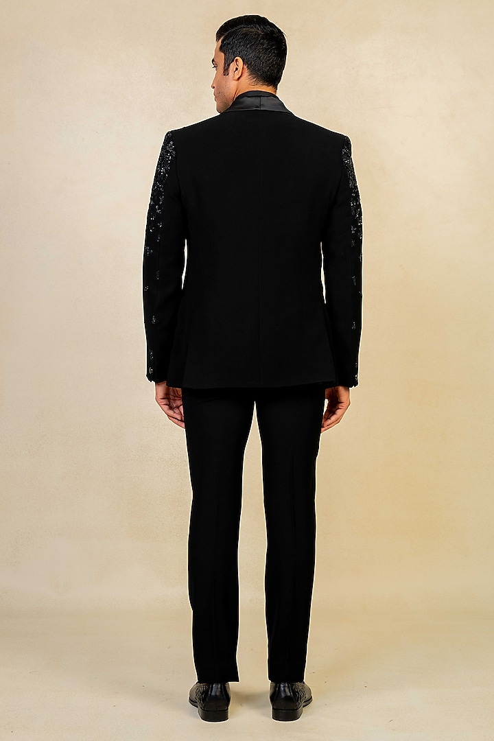 Black Poly Lycra Cutdana Embroidered Tuxedo Set by ADANI at Pernia's Pop Up Shop
