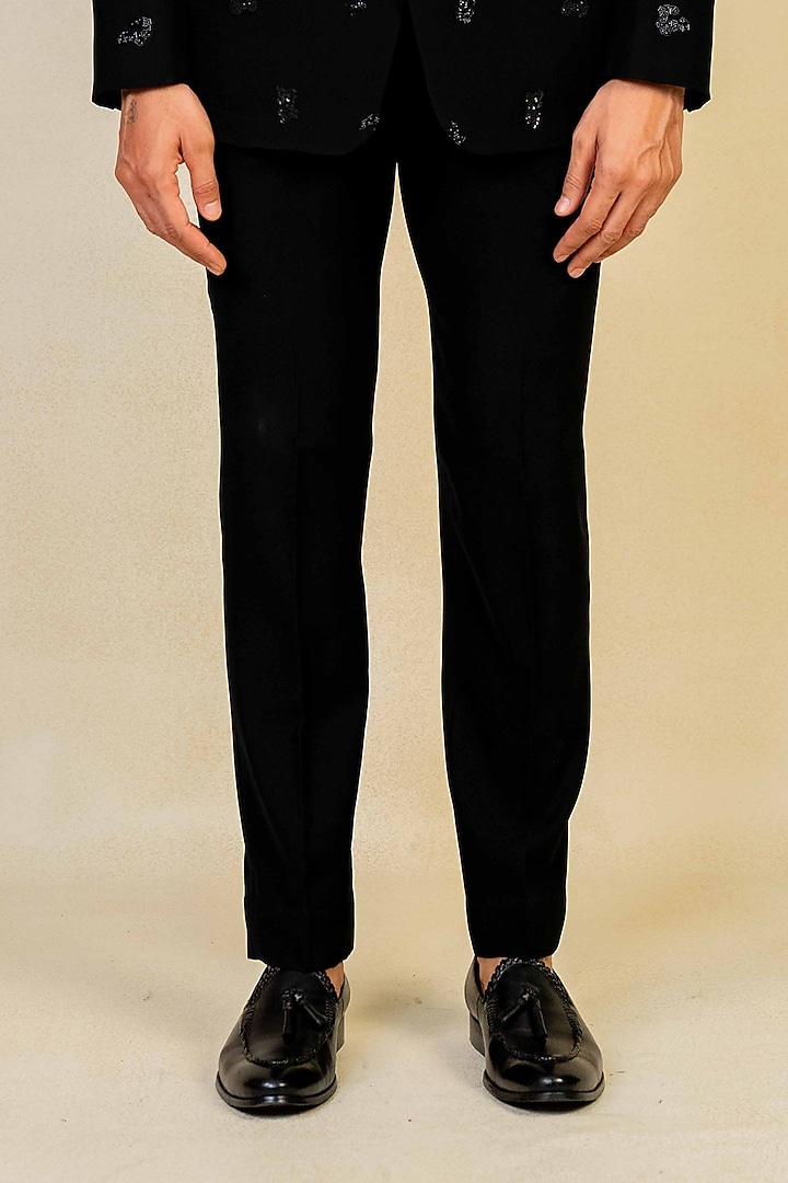 Black Poly Lycra Cutdana Embroidered Tuxedo Set by ADANI at Pernia's Pop Up Shop