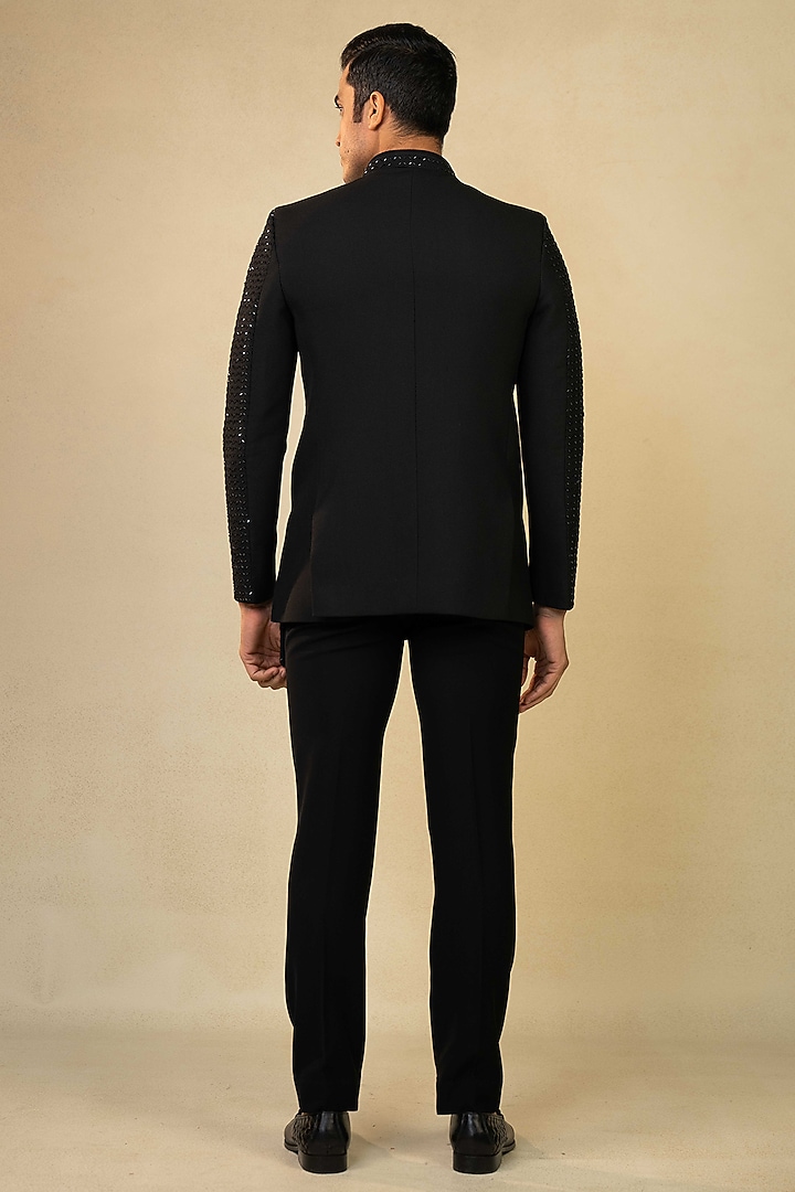 Black Poly Lycra Thread Embroidered Jodhpuri Set by ADANI at Pernia's Pop Up Shop