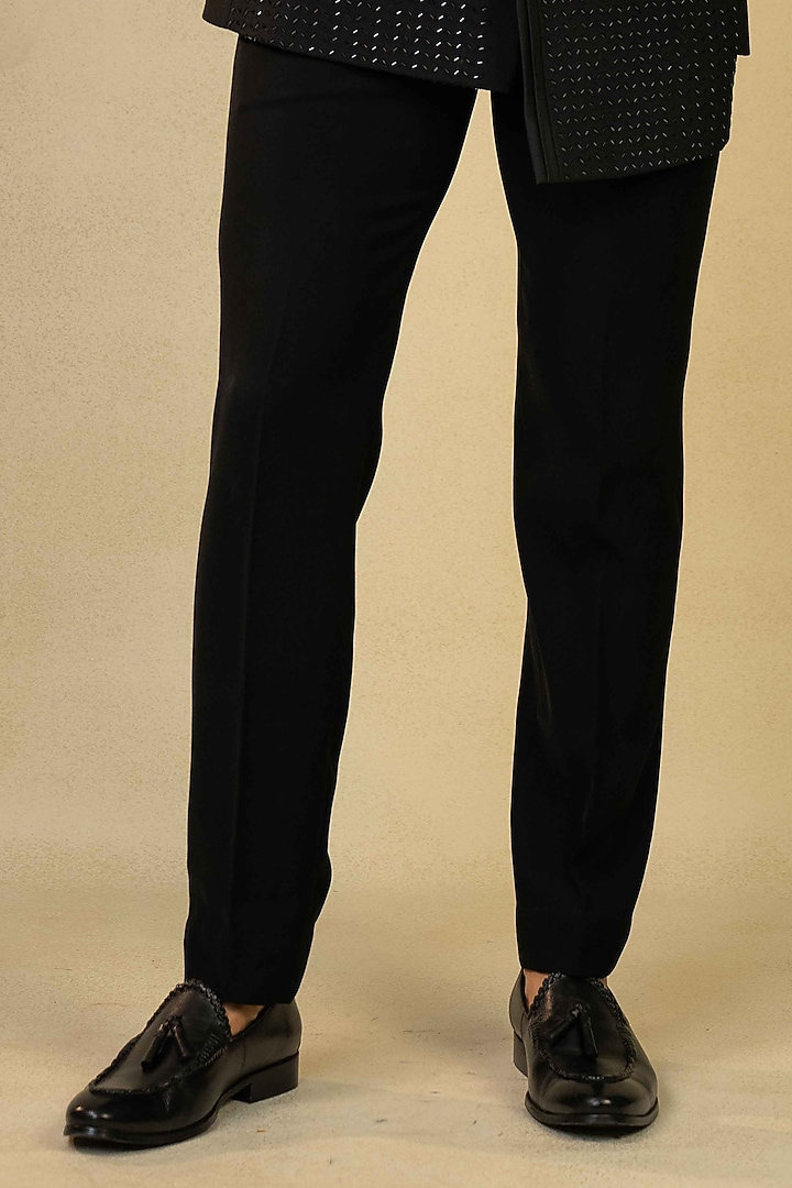 Black Poly Lycra Thread Embroidered Jodhpuri Set by ADANI at Pernia's Pop Up Shop