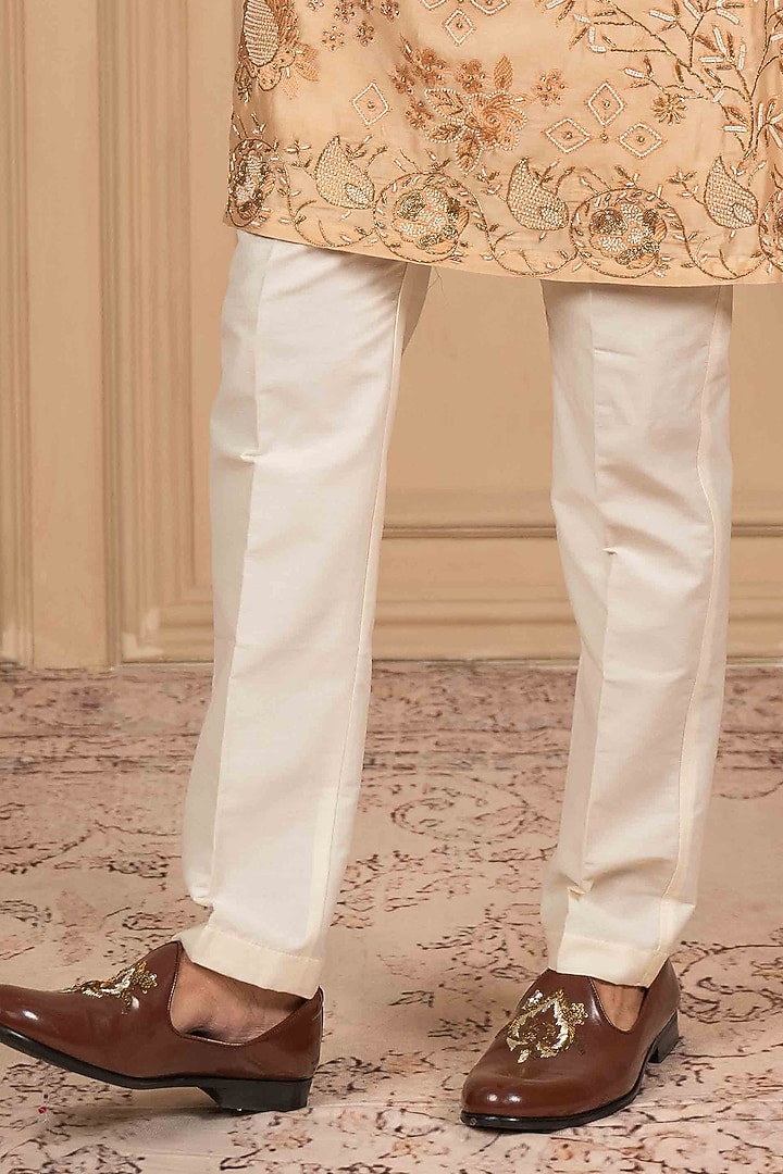 Dusty Peach Silk Aari Embellished Kurta Set by ADANI at Pernia's Pop Up Shop