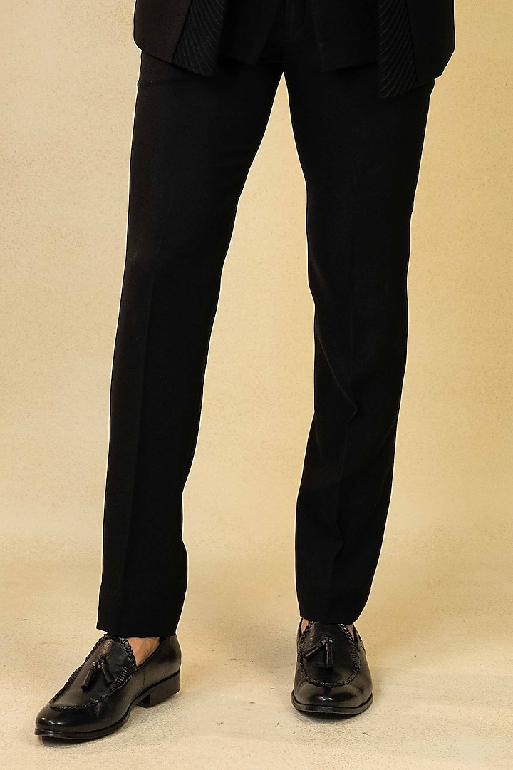 Black Poly Lycra Metallic Embroidered Asymmetric Wedding Indowestern Set by ADANI at Pernia's Pop Up Shop