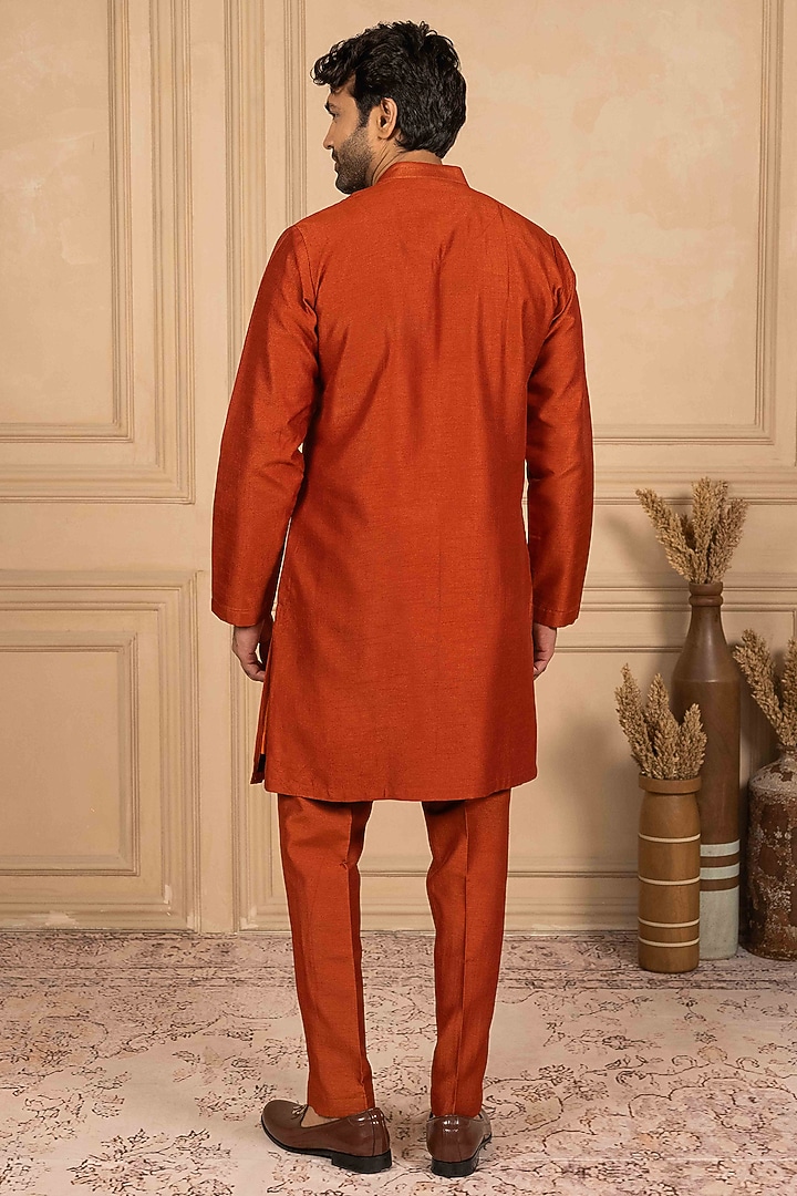 Orange Dupion Silk Floral Motif Embroidered Kurta Set by ADANI at Pernia's Pop Up Shop