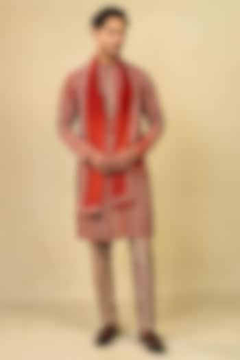 Maroon Ombre Imported Jumping Marodi Embroidered Kurta Set by ADANI