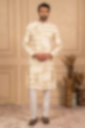 Ivory Kashmiri Fabric Marodi Embroidered Kurta Set by ADANI