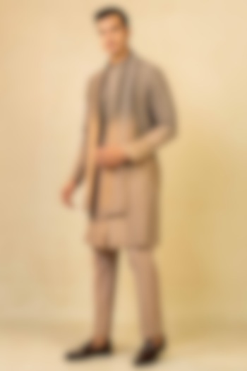 Golden & Brown Silk Marodi Embroidered Kurta Set by ADANI