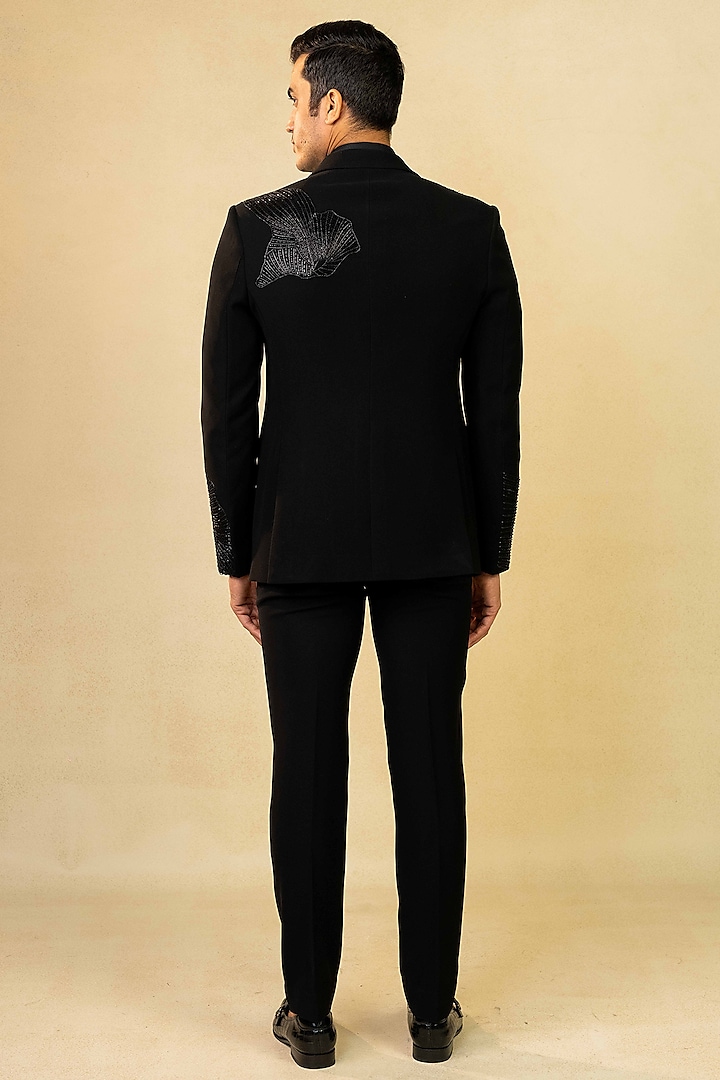 Black Poly Lycra Metallic Embroidered Waistcoat Set by ADANI at Pernia's Pop Up Shop