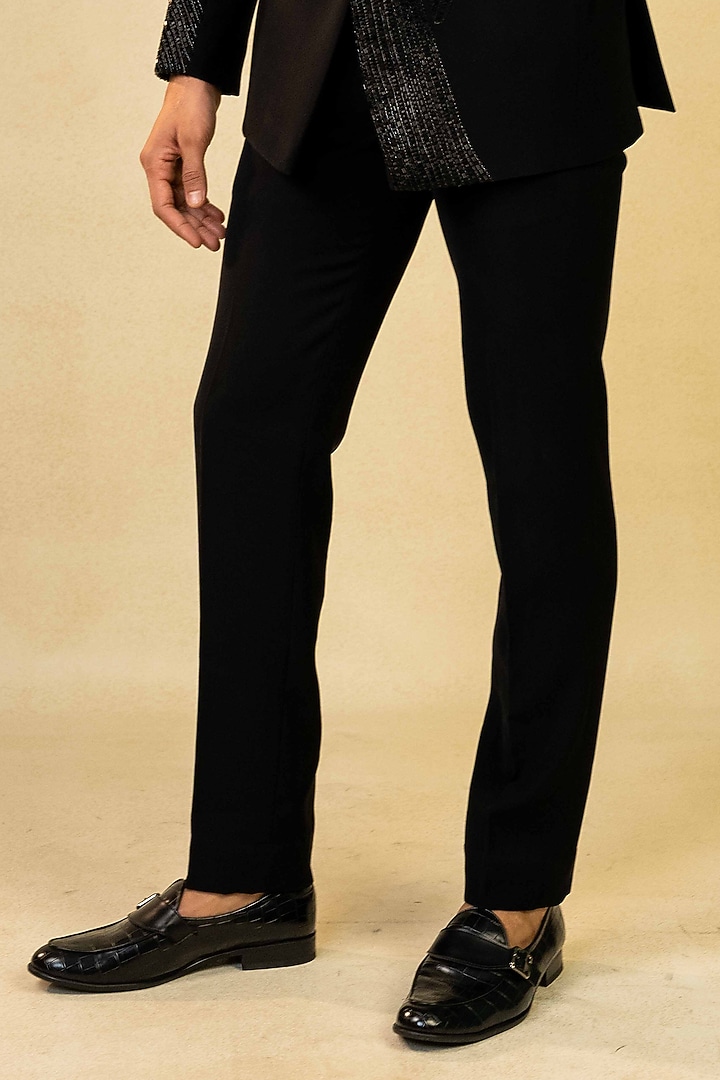Black Poly Lycra Metallic Embroidered Waistcoat Set by ADANI at Pernia's Pop Up Shop