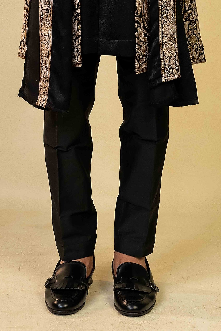 Black Silk Sequins Embroidered Indo-Western Set by ADANI at Pernia's Pop Up Shop