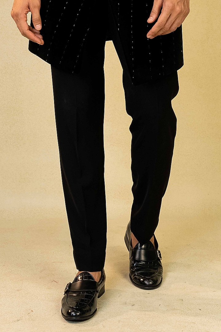 Black Velvet Pearl Embroidered Indo-Western Set by ADANI at Pernia's Pop Up Shop