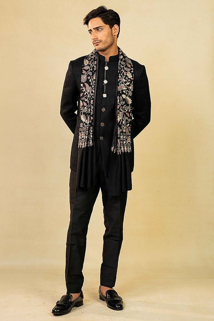 Black Matka Silk Indo-Western Set by ADANI