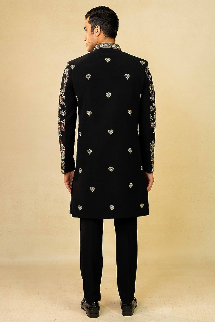 Black Georgette Cutdana Embroidered Indo-Western Set by ADANI at Pernia's Pop Up Shop