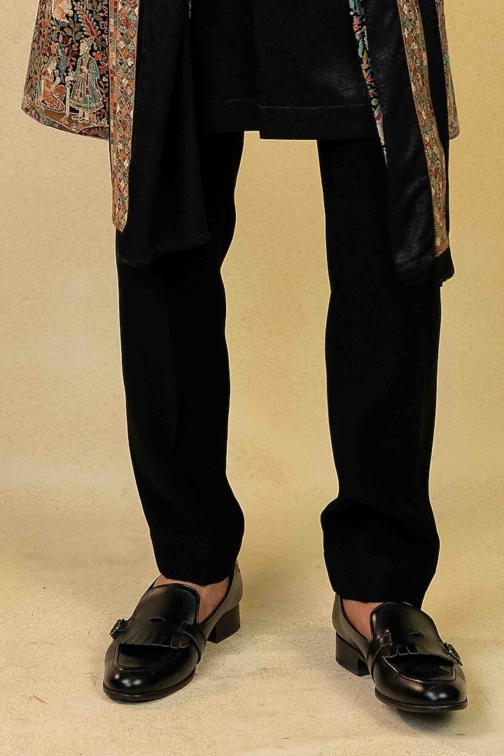 Black Silk Resham Embroidered Indo-Western Set by ADANI at Pernia's Pop Up Shop