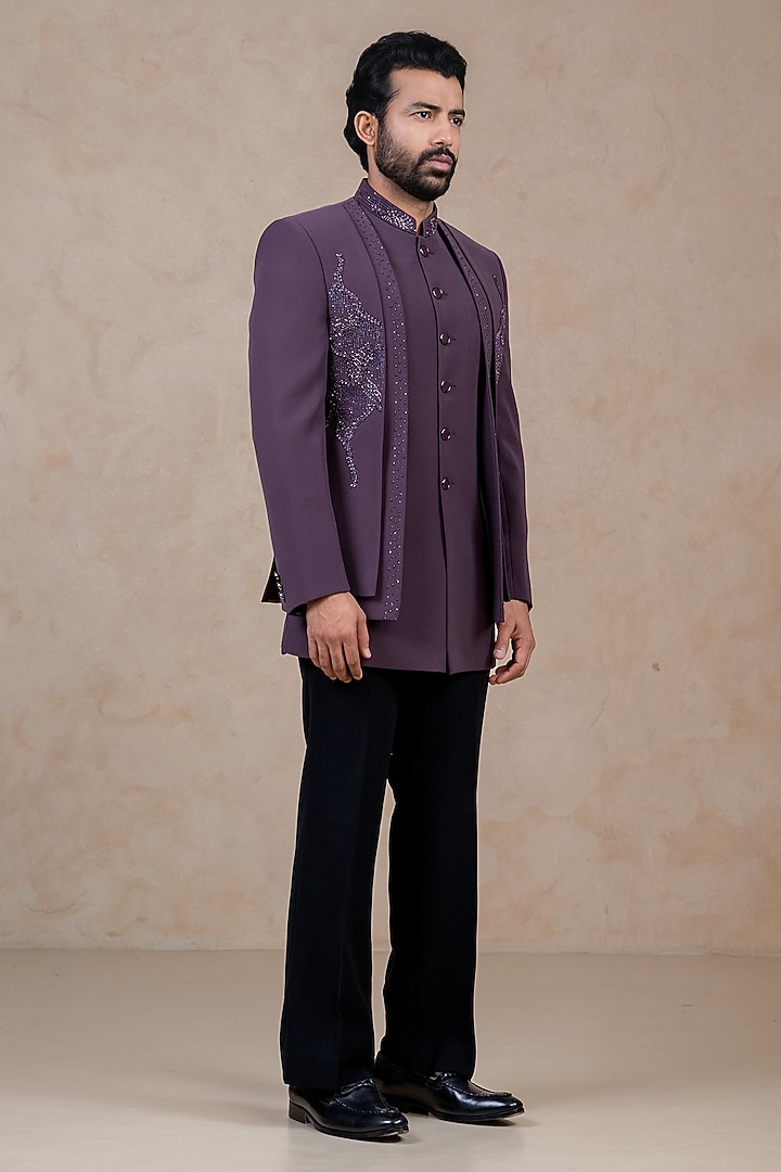 Dark Lavender Polyester Lycra Handwork Wedding Indowestern Set by ADANI at Pernia's Pop Up Shop