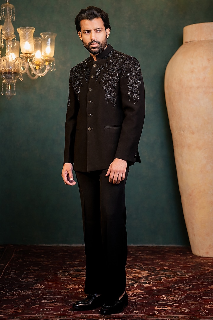 Black Polyester Lycra Handwork Jodhpuri Set by ADANI at Pernia's Pop Up Shop