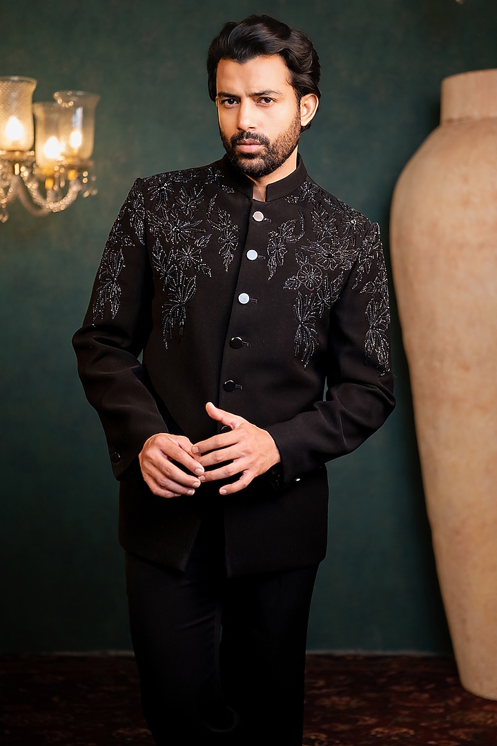 Black Polyester Lycra Handwork Jodhpuri Set by ADANI at Pernia's Pop Up Shop