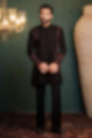 Black Polyester Lycra Cutdana Handwork Groom Indowestern Set by ADANI at Pernia's Pop Up Shop